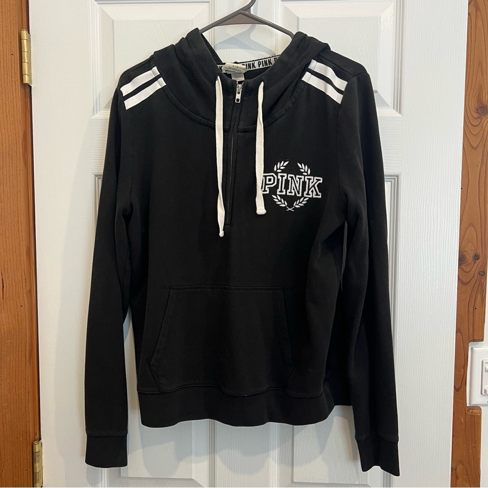 PINK Victoria's Secret Charcoal Hoodie Sweater with Stripes